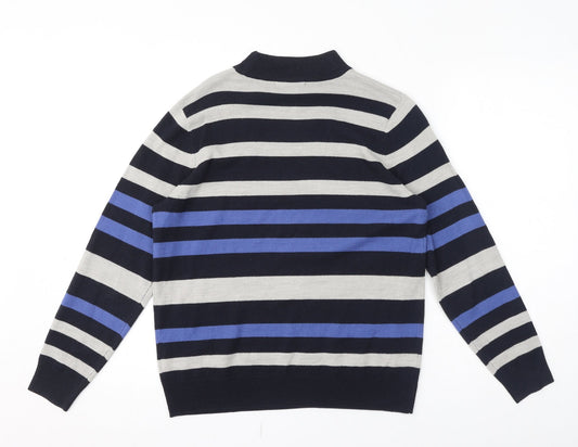 Classic Womens Blue Striped Acrylic Pullover Sweatshirt Size 12 Pullover