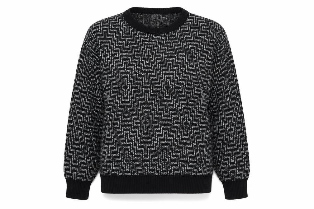 Barlow Fashion Womens Black Crew Neck Geometric Acrylic Pullover Jumper Size L