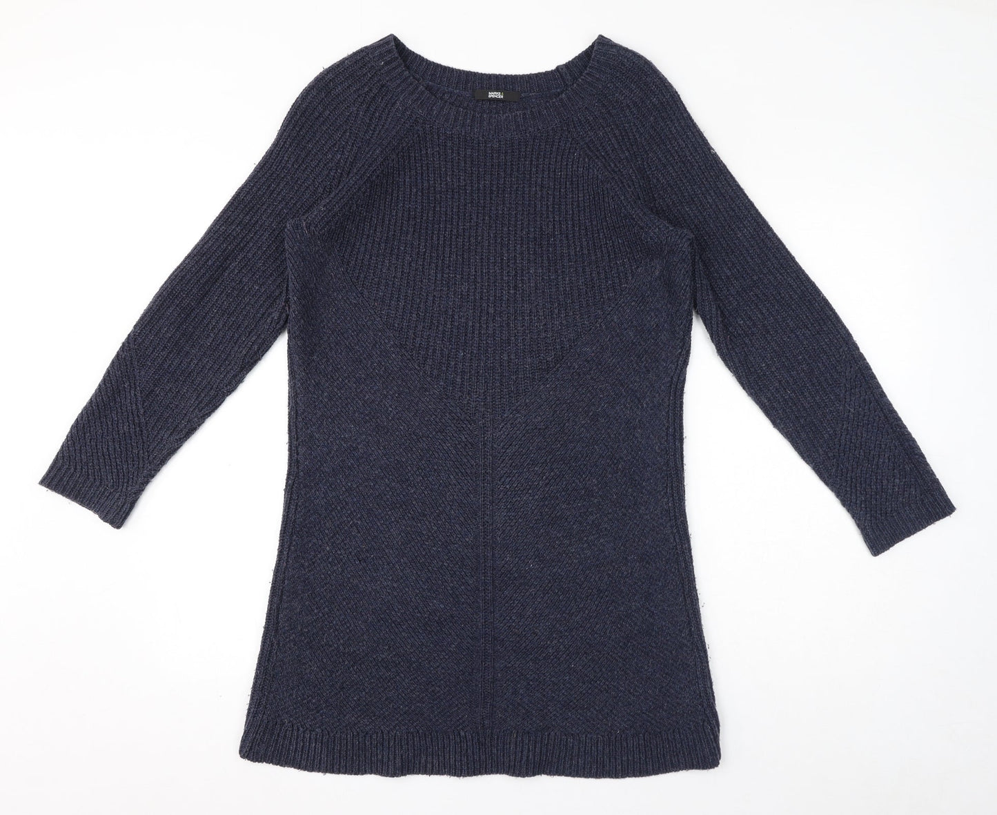 Marks and Spencer Womens Blue Acrylic Jumper Dress Size 14 Round Neck Pullover