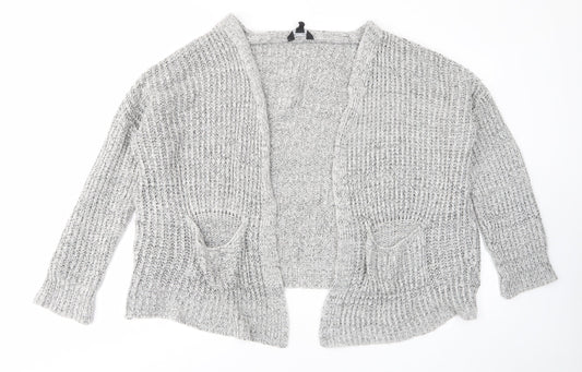 New Look Girls Grey V-Neck Acrylic Cardigan Jumper Size 13-14 Years Pullover - Open, Pockets