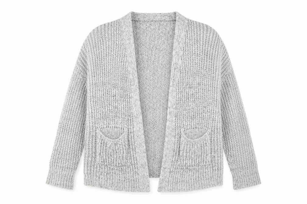 New Look Girls Grey V-Neck Acrylic Cardigan Jumper Size 13-14 Years Pullover - Open, Pockets