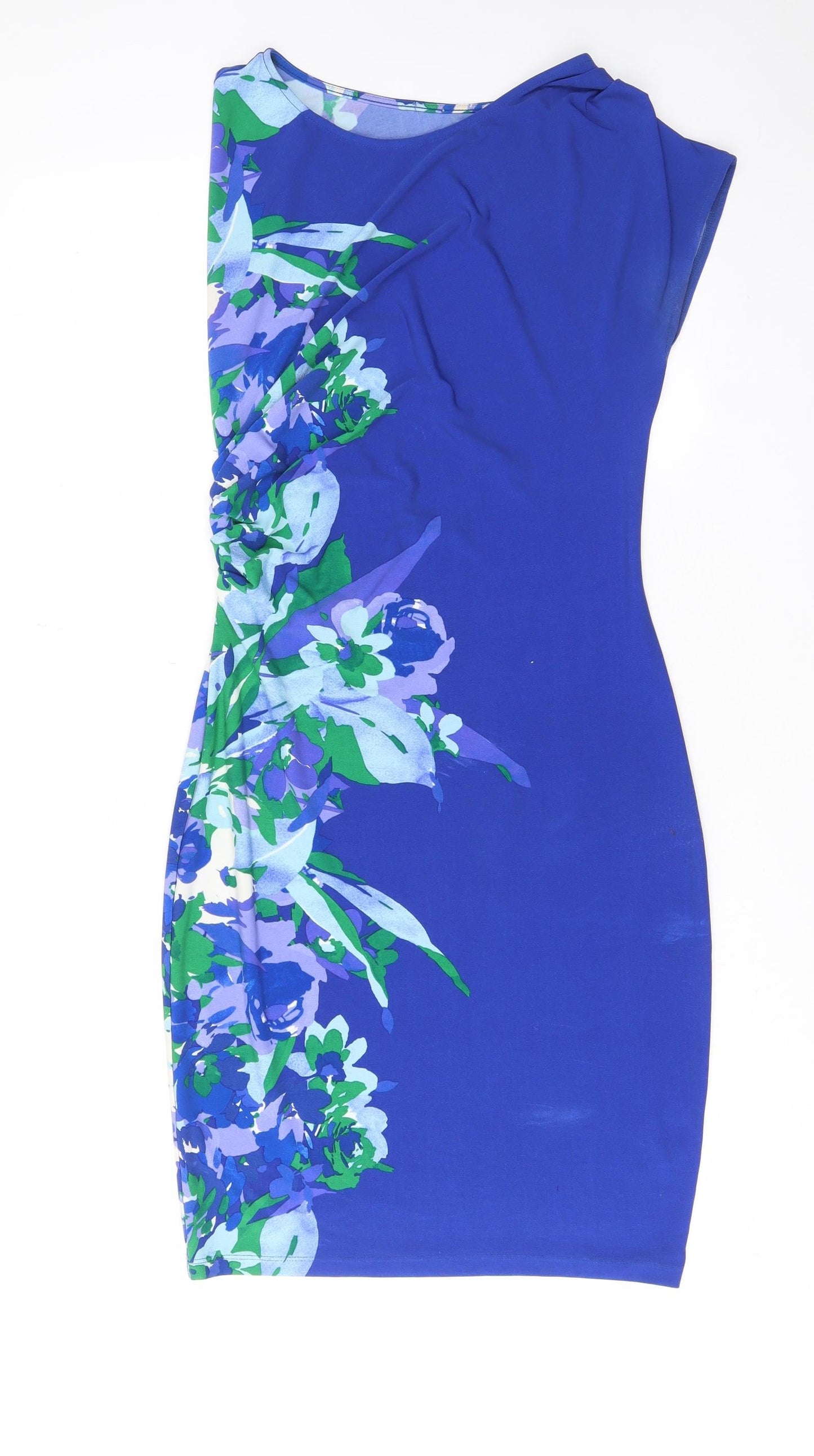 M&Co Womens Blue Floral Polyester Bodycon Size 8 Boat Neck Pullover