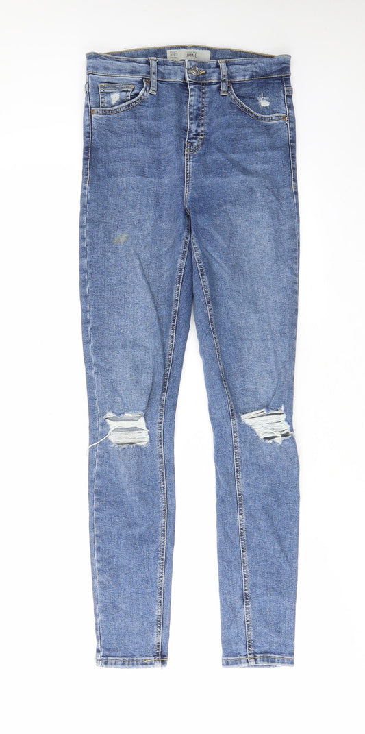 Topshop Womens Blue Cotton Skinny Jeans Size 28 in L32 in Regular Zip - Pockets, Belt Loops
