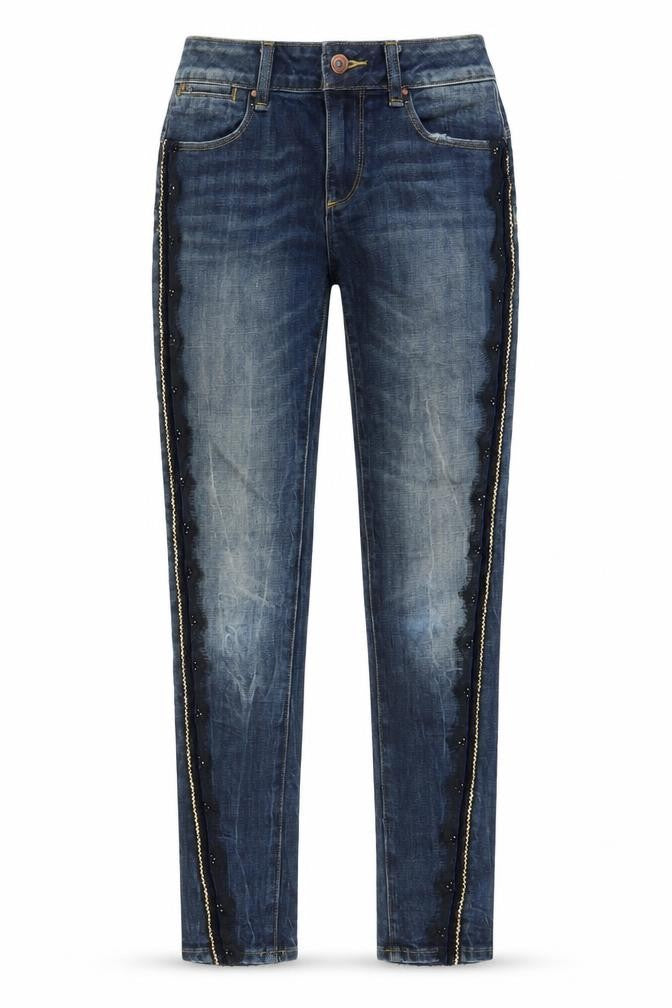 Fracomina Womens Blue Cotton Skinny Jeans Size 26 in L28 in Regular Zip - Pockets, Belt Loops, Lace, Embroided