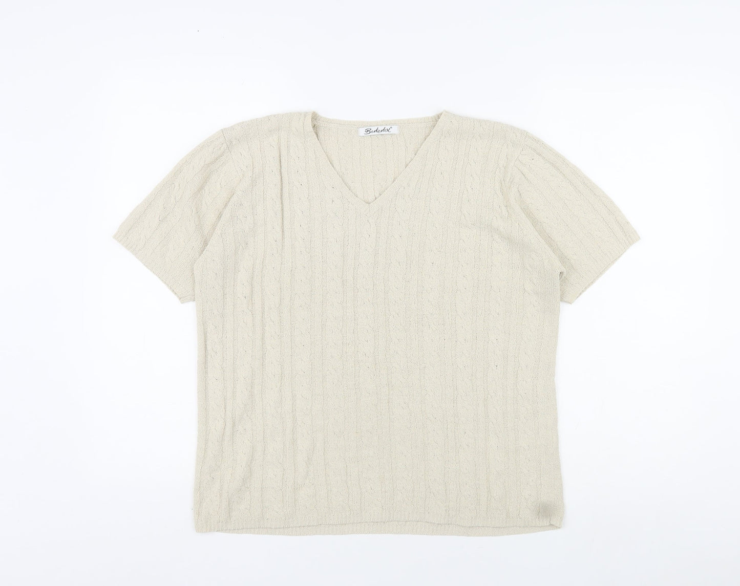 Berkertex Womens Beige V-Neck Acrylic Pullover Jumper Size 14