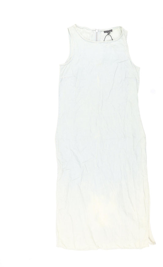 Warehouse Womens Blue Lyocell A-Line Size 8 Round Neck Zip - Distressed Look