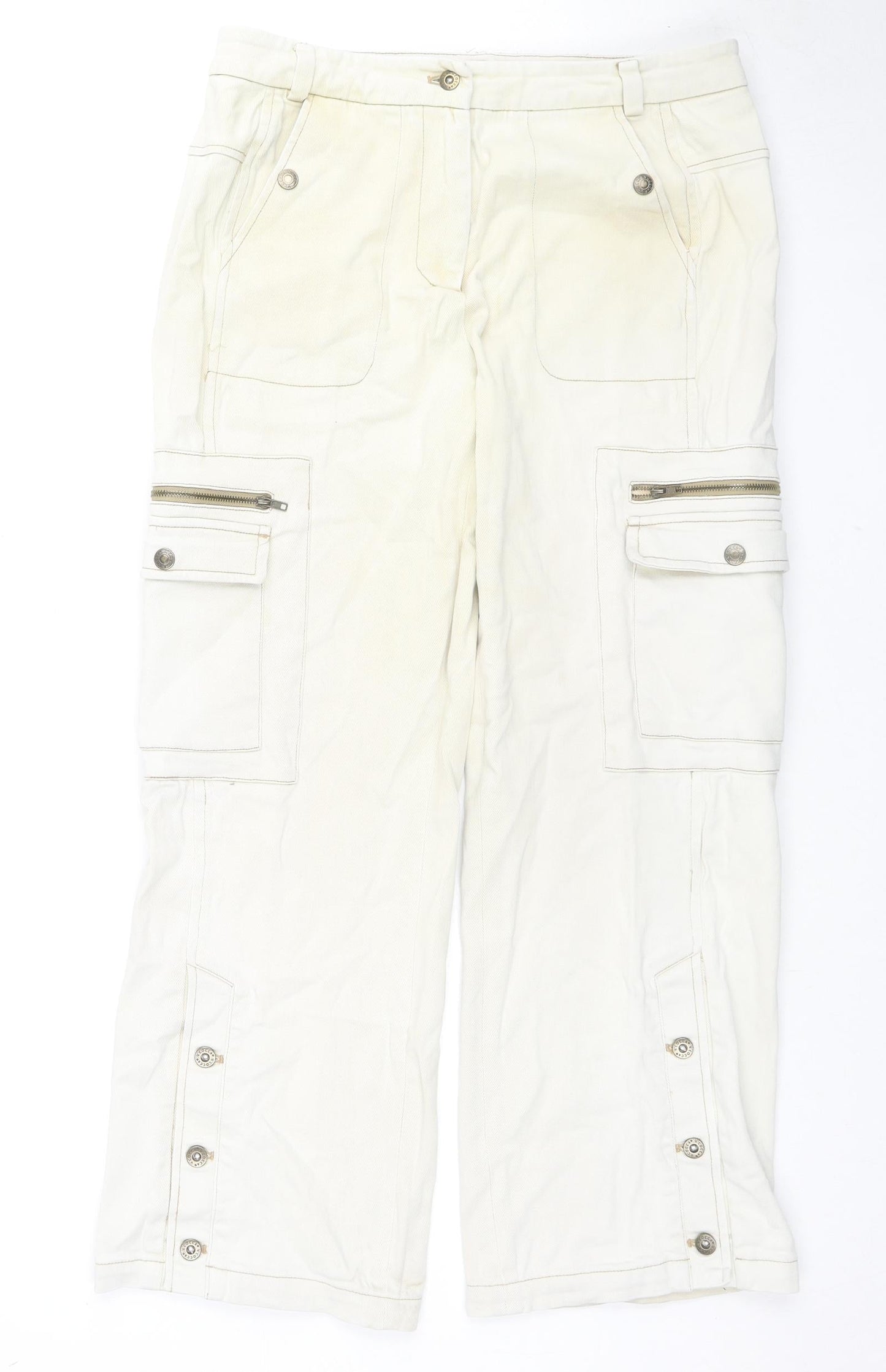 V'cocca Womens Ivory Cotton Straight Jeans Size 32 in L26 in Regular Zip