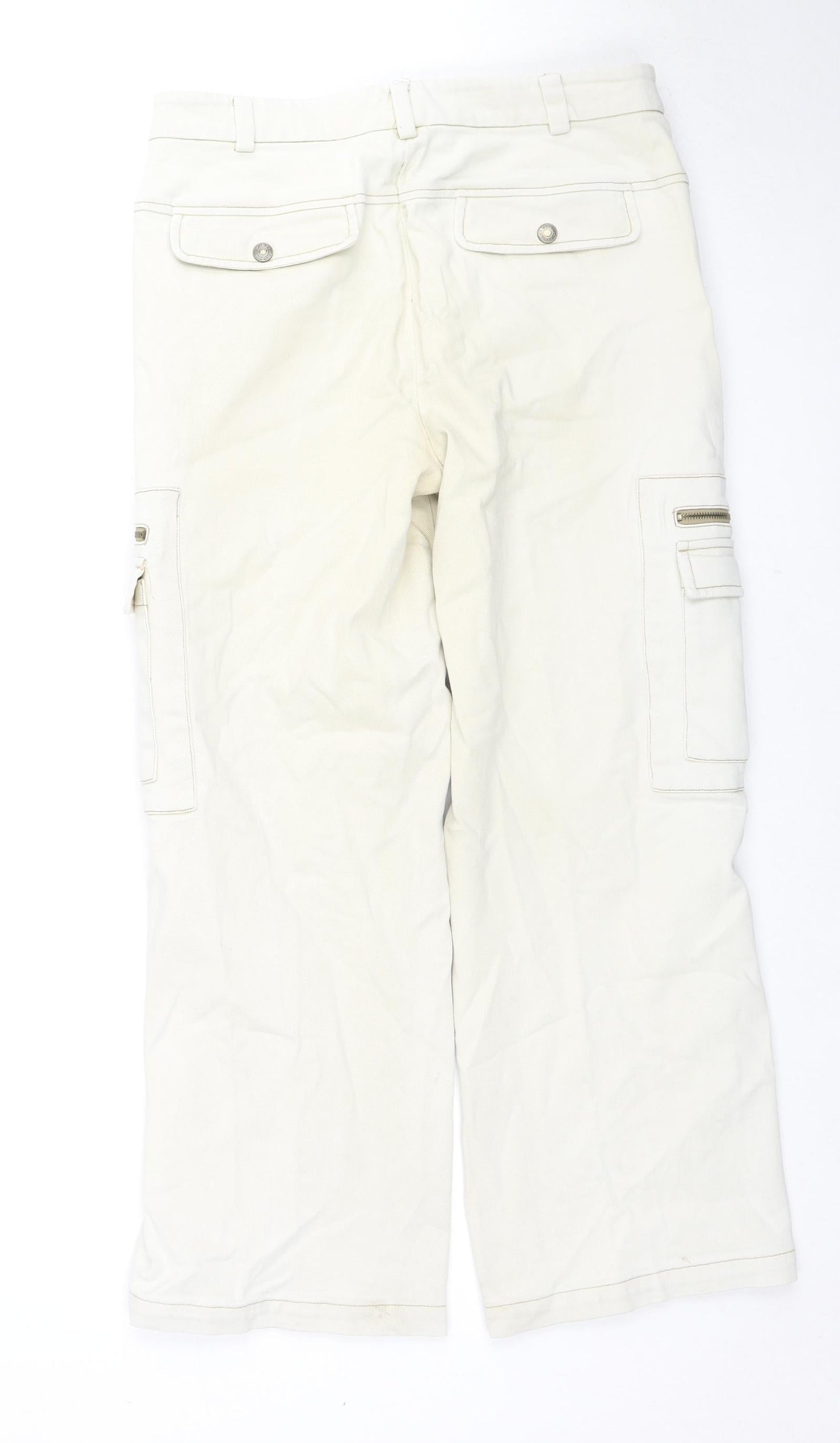 V'cocca Womens Ivory Cotton Straight Jeans Size 32 in L26 in Regular Zip