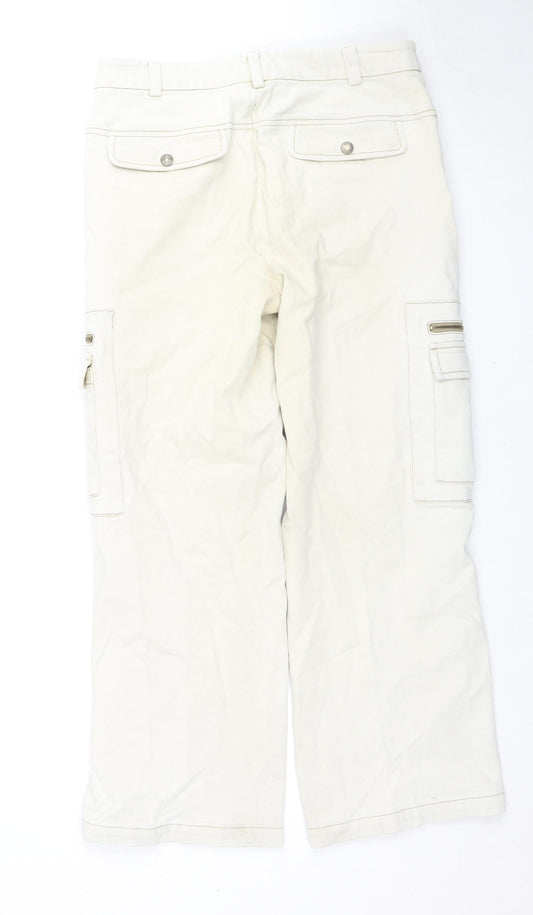 V'cocca Womens Ivory Cotton Straight Jeans Size 32 in L26 in Regular Zip