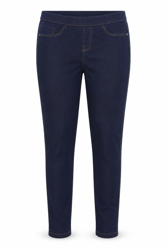 Front view of Denim & Co. women’s blue cotton jegging jeans, size UK 10, 26-inch leg regular