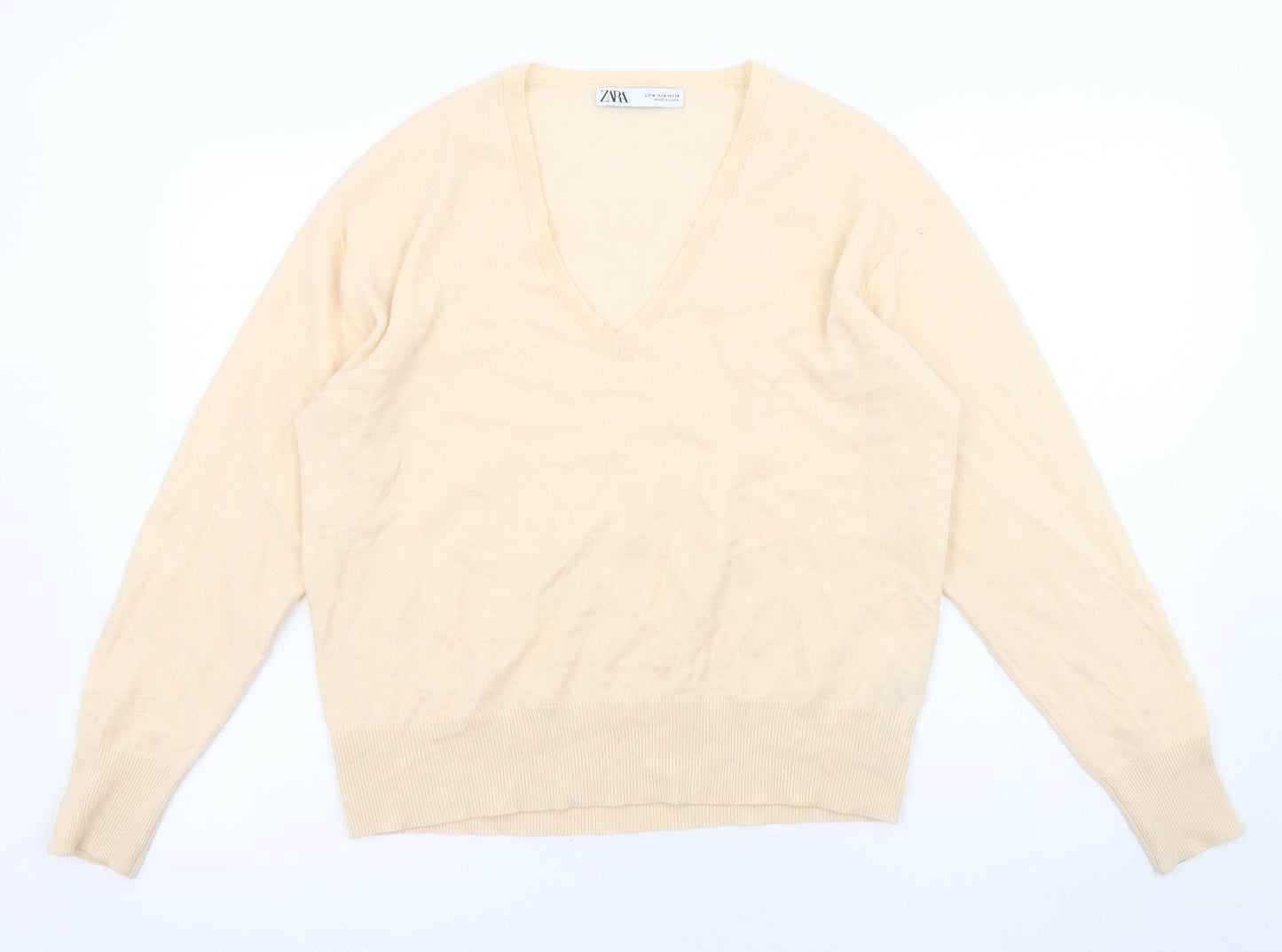 Zara Womens Orange V-Neck Wool Pullover Jumper Size M