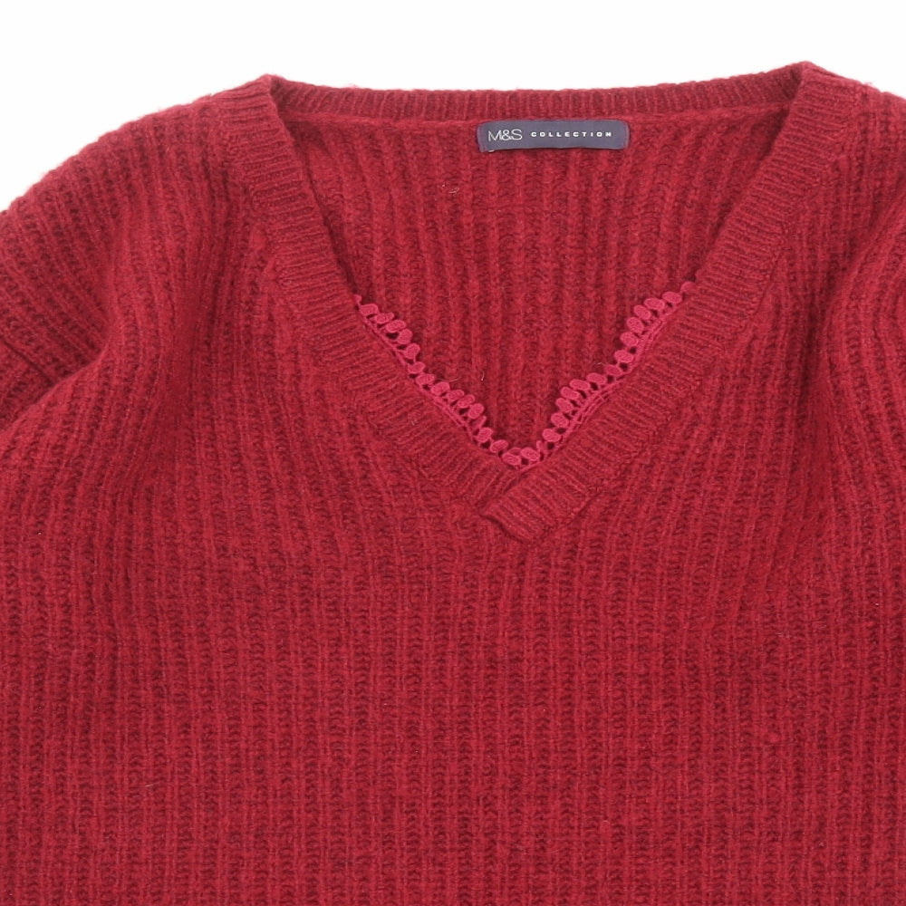 Marks and Spencer Womens Red V-Neck Acrylic Pullover Jumper Size 8