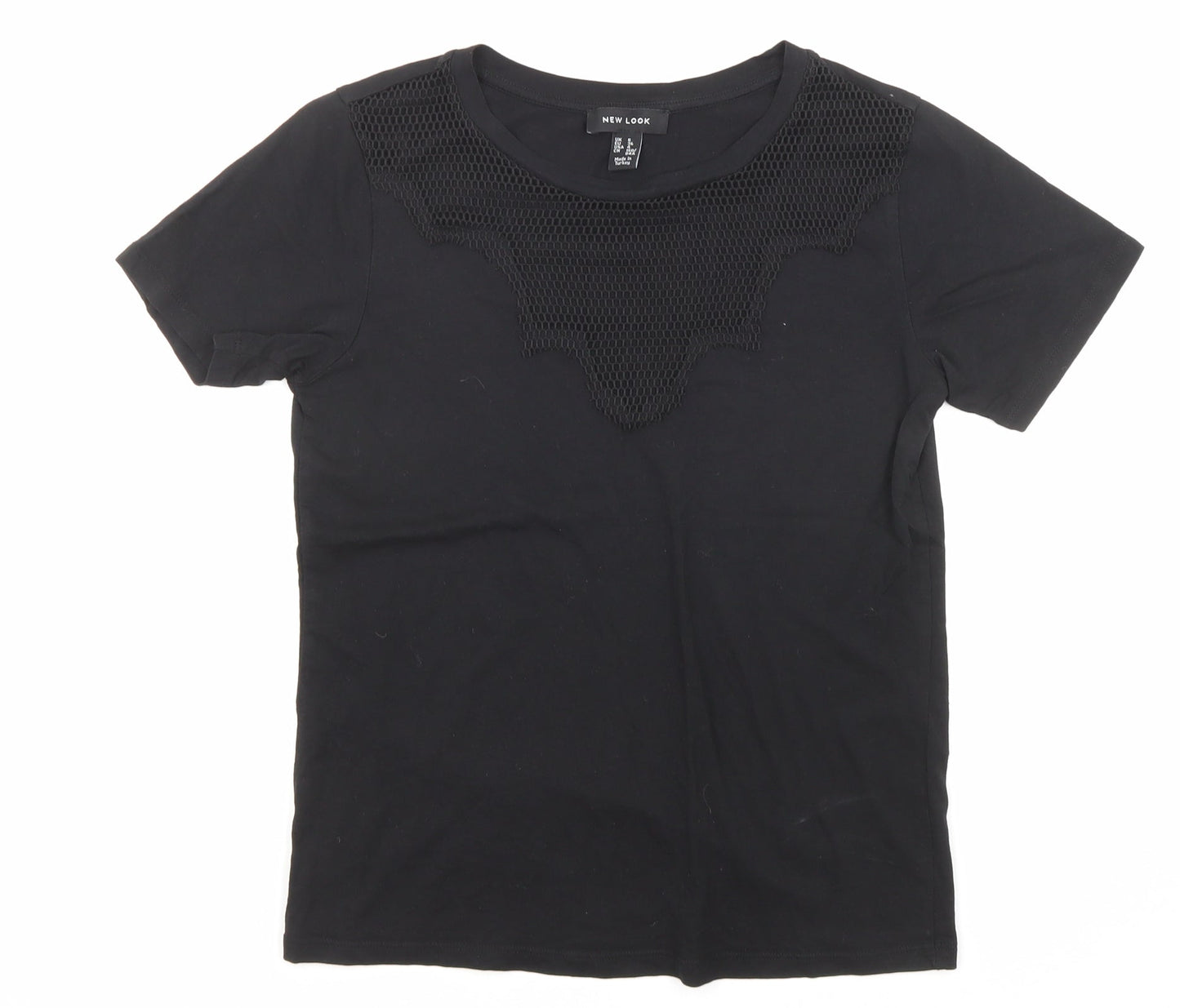 New Look Womens Black Polyester Jersey T-Shirt Size 8 Crew Neck