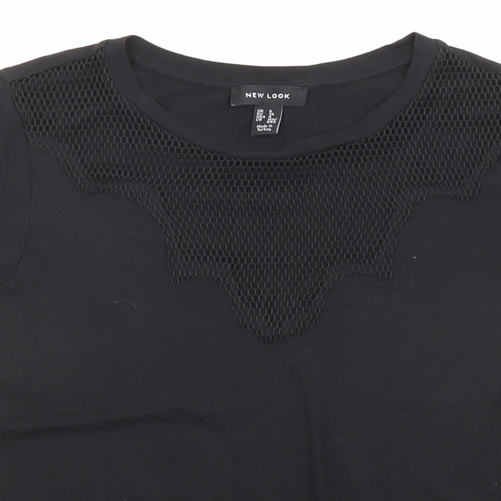 New Look Womens Black Polyester Jersey T-Shirt Size 8 Crew Neck