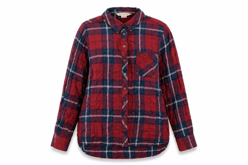 Mauvette Womens Red Plaid Viscose Basic Button-Up Size 12 Collared - Pocket
