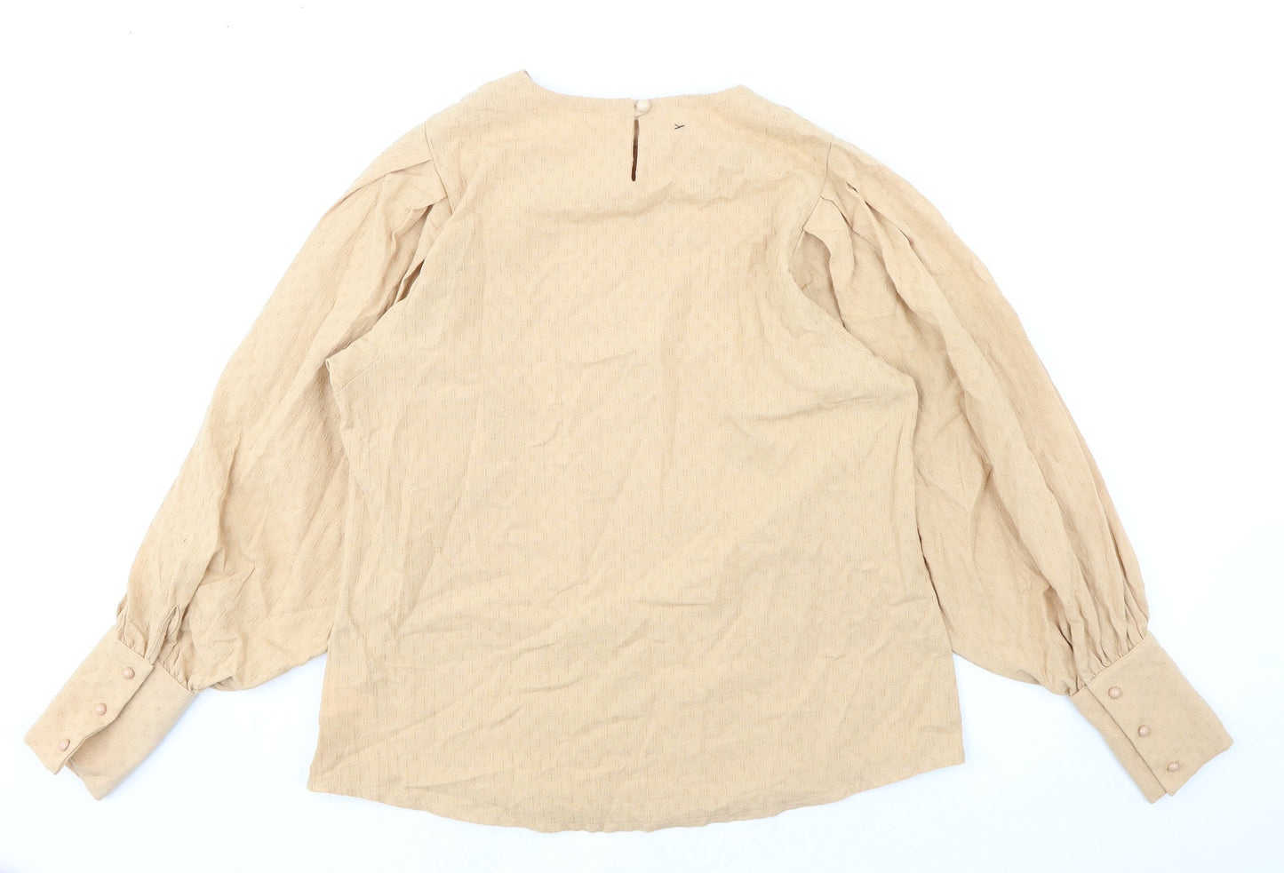 Miss Ronn Womens Beige Cotton Basic Blouse Size 14 Round Neck - Textured