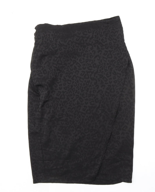 Parallel Lines Womens Black Animal Print Polyester Wrap Skirt Size M Tie