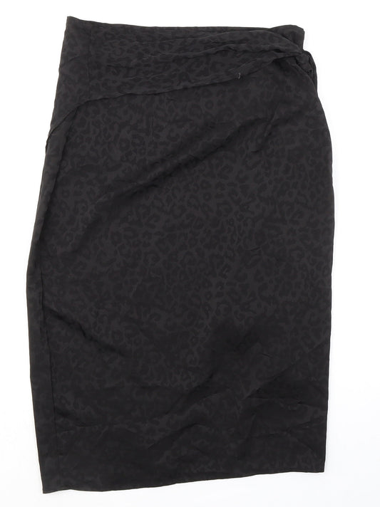 Parallel Lines Womens Black Animal Print Polyester Wrap Skirt Size M Tie