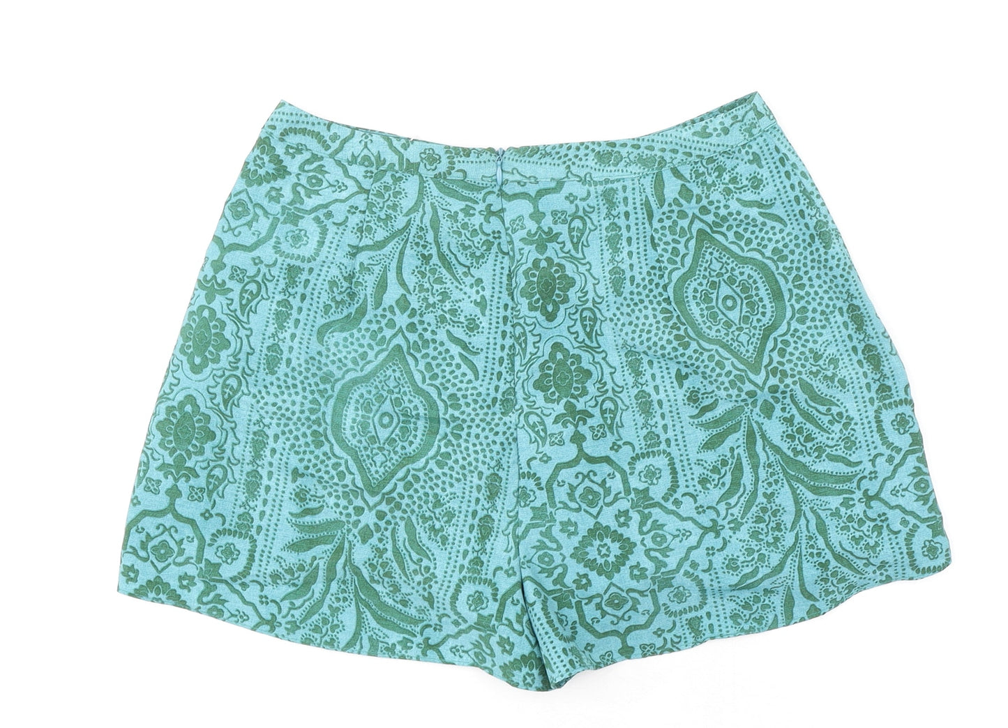 Zara Womens Green Paisley Polyester Skort Skirt Size S Zip - Ruffle Detail