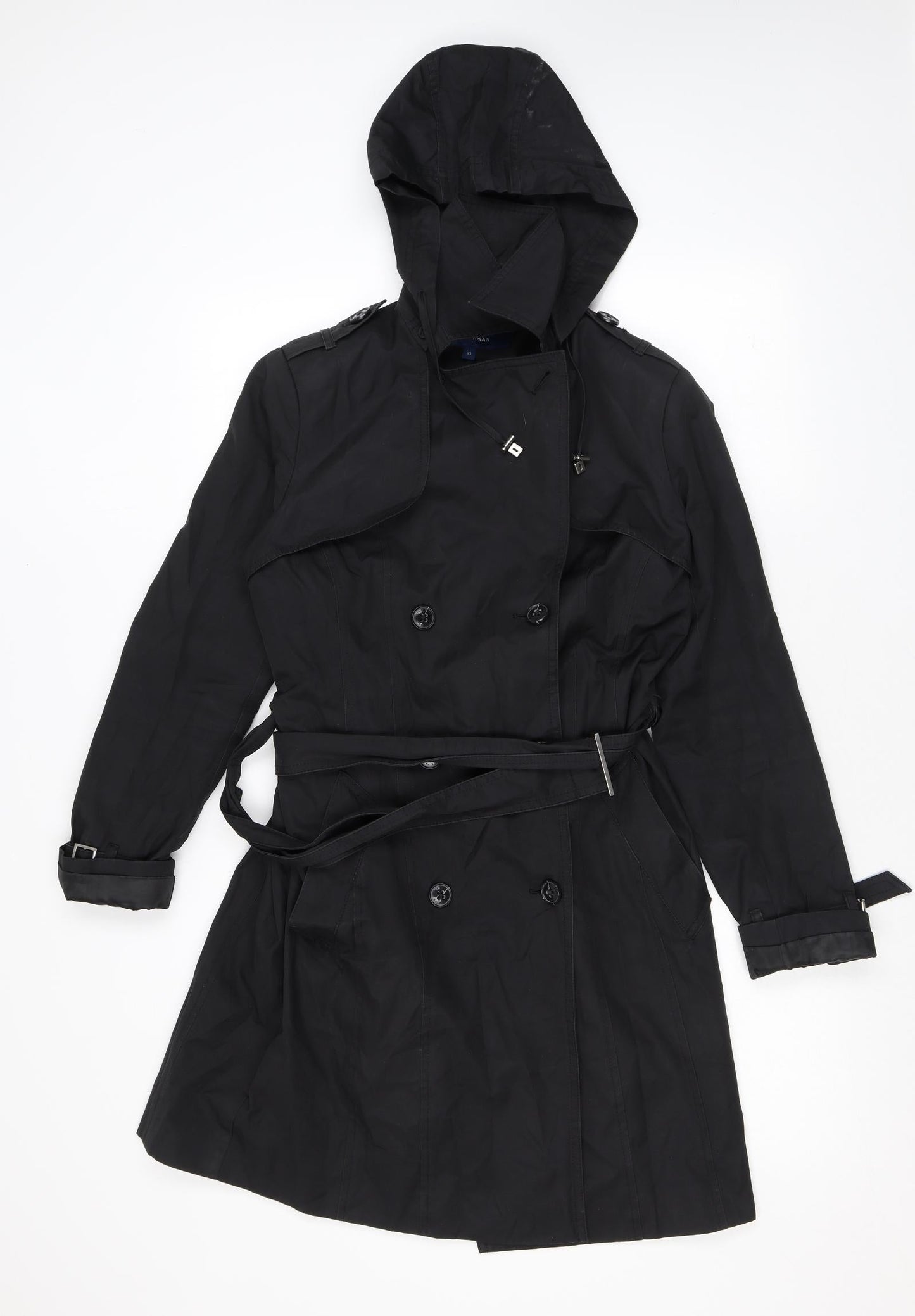 Cole Haan Womens Black Rain Coat Coat Size XS Button