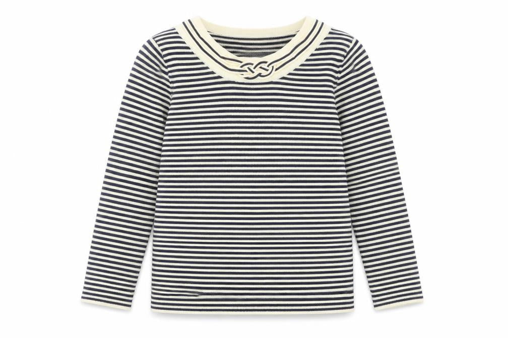 Ann Marie Womens Ivory Round Neck Striped Acrylic Pullover Jumper Size S