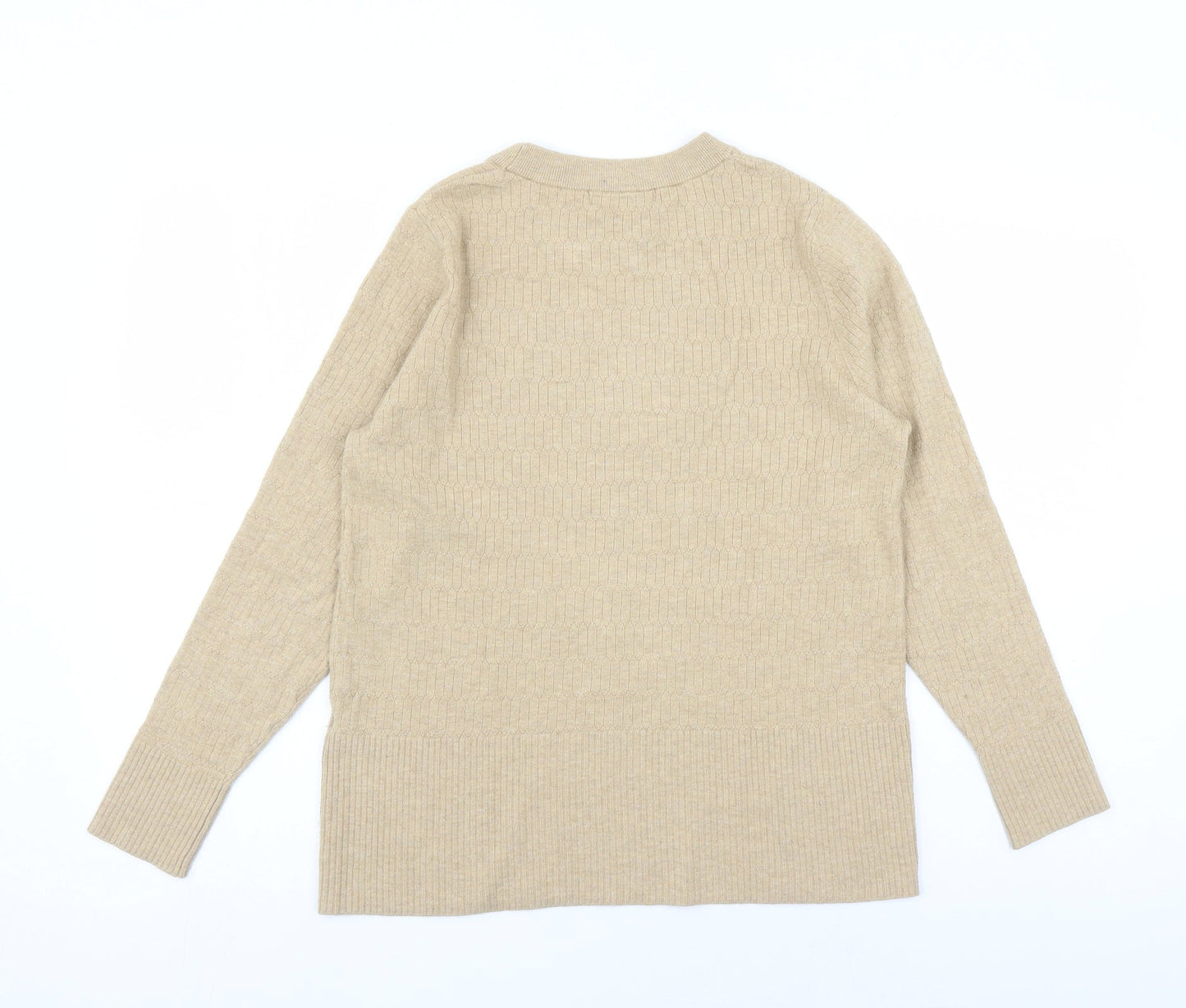 Marks and Spencer Womens Brown Round Neck Geometric Viscose Pullover Jumper Size 16