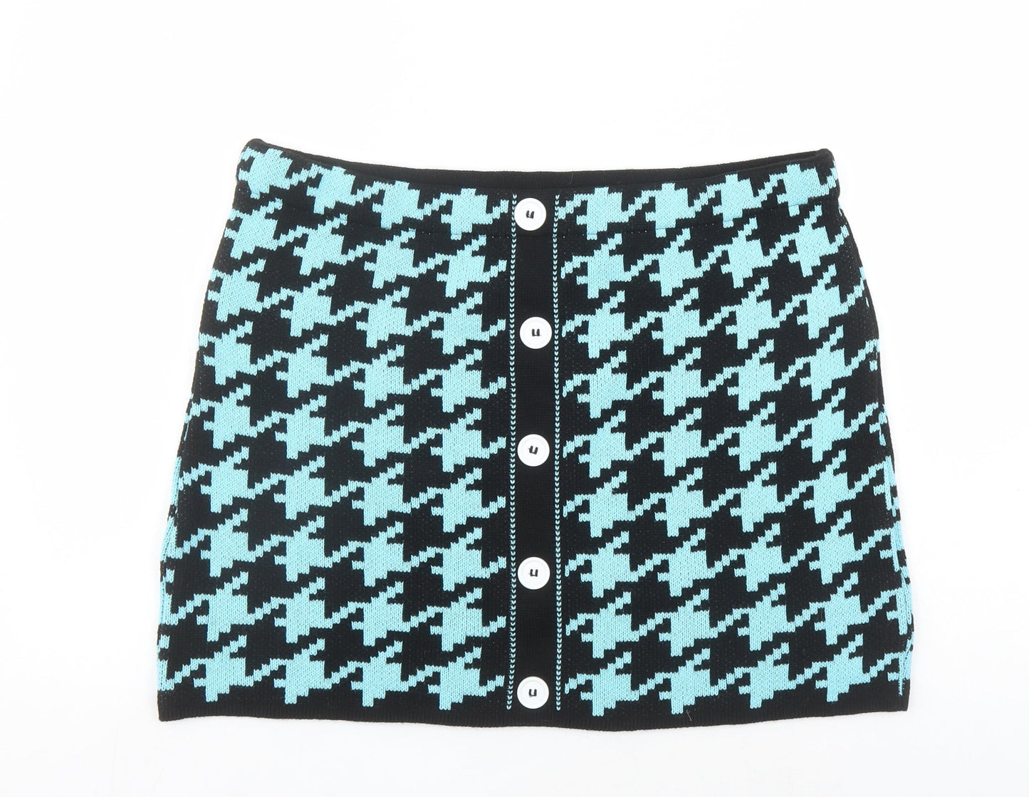 Reclaimed Vintage Womens Black Geometric Acrylic A-Line Skirt Size XL - Houndstooth Pattern