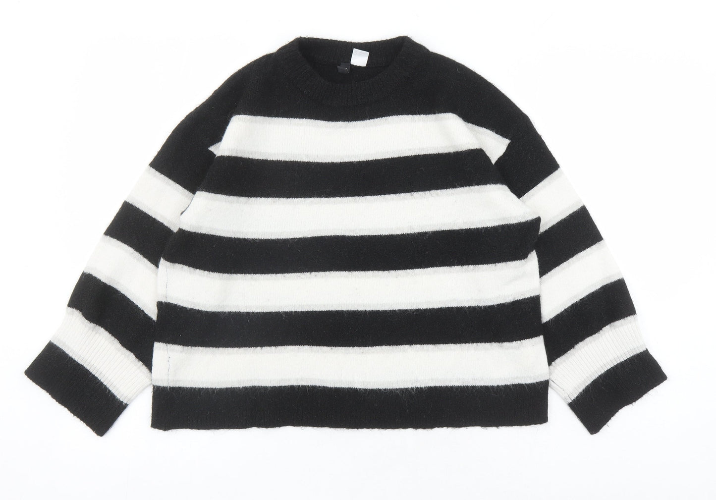 Divided by H&M Womens Black Round Neck Striped Acrylic Pullover Jumper Size S