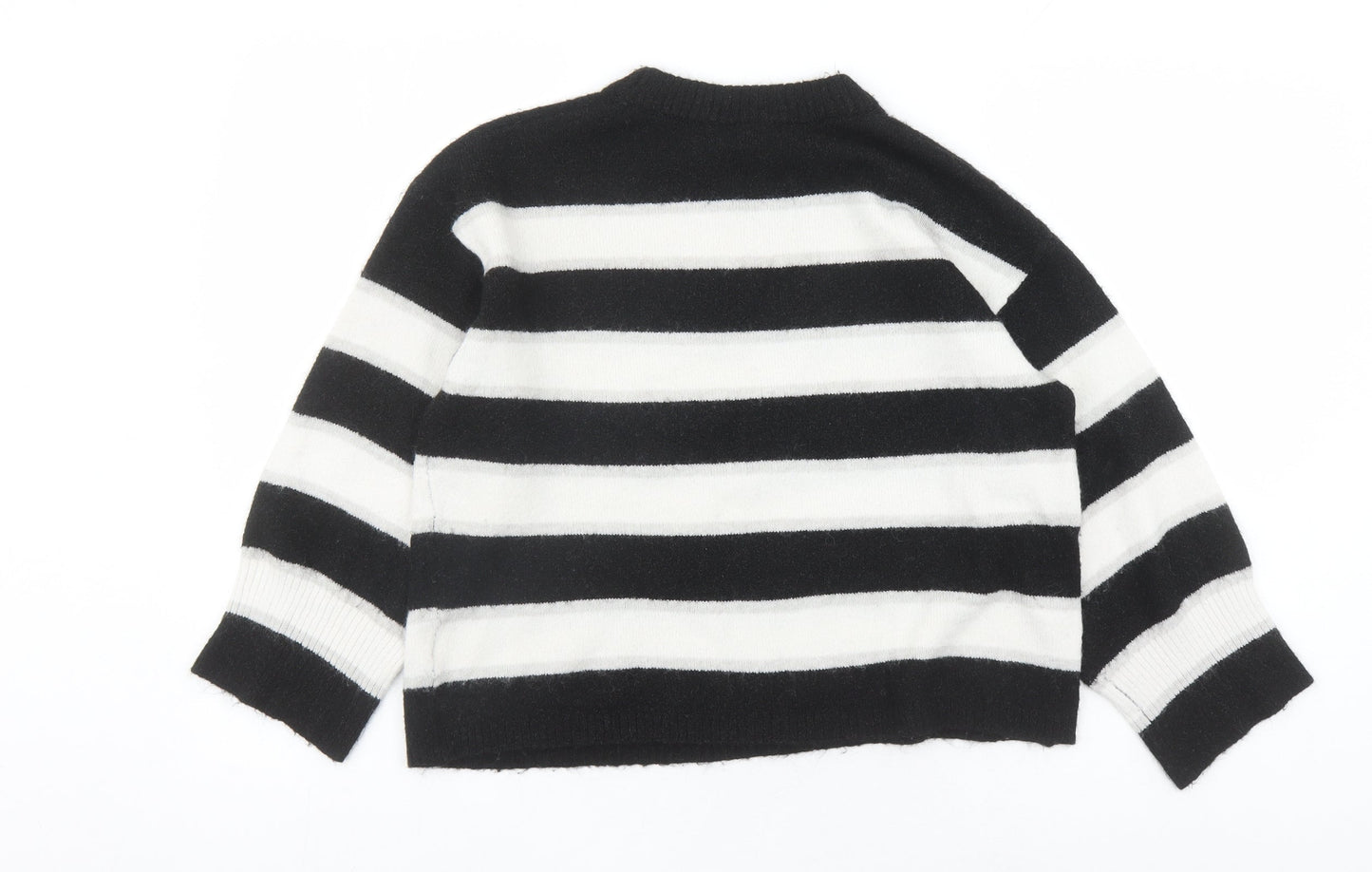Divided by H&M Womens Black Round Neck Striped Acrylic Pullover Jumper Size S
