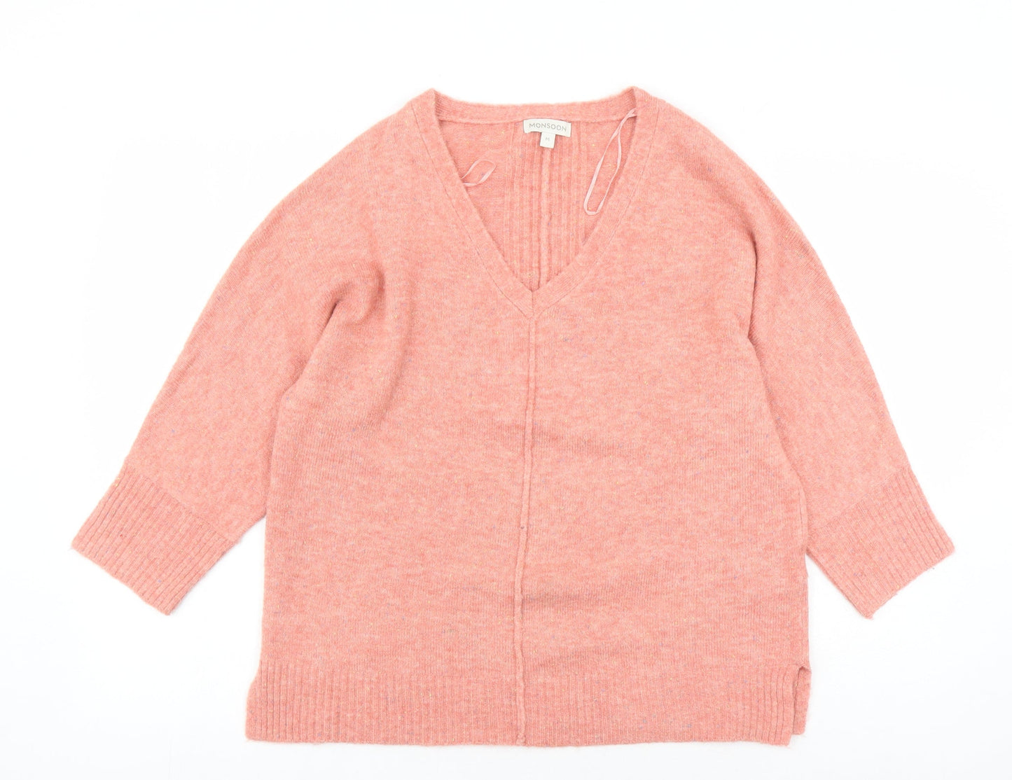 Monsoon Womens Pink V-Neck Acrylic Pullover Jumper Size M