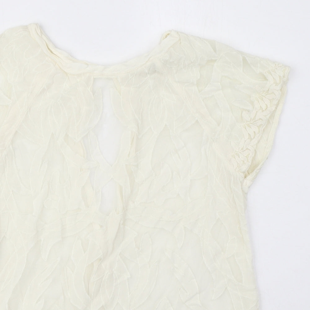 River Island Womens Ivory Viscose Basic Blouse Size 10 Round Neck