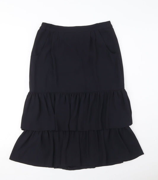 Carre Womens Blue Polyester A-Line Skirt Size 10 Zip - Layered Pockets