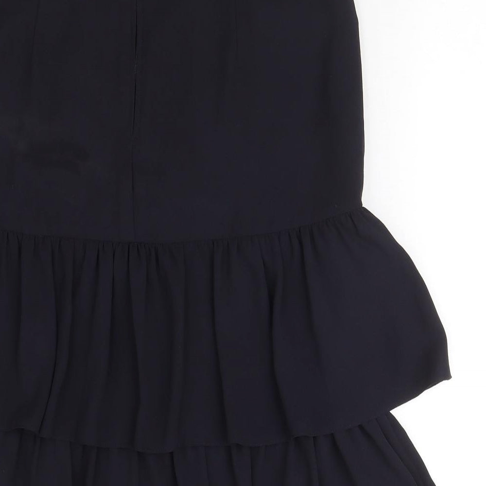 Carre Womens Blue Polyester A-Line Skirt Size 10 Zip - Layered Pockets