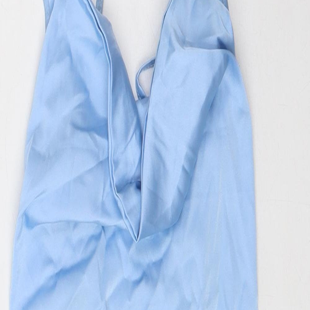NAANAA Womens Blue Polyester Slip Dress Size 12 Cowl Neck Zip