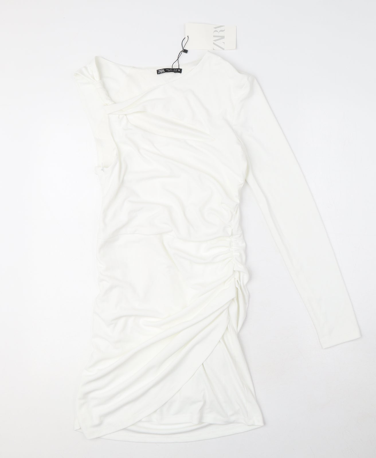 Zara Womens White Polyester Mini Size S One Shoulder Zip - Cut Out Detail