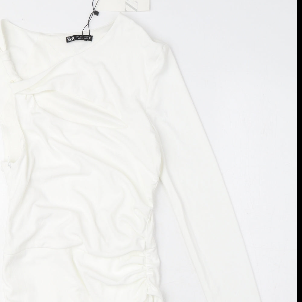 Zara Womens White Polyester Mini Size S One Shoulder Zip - Cut Out Detail