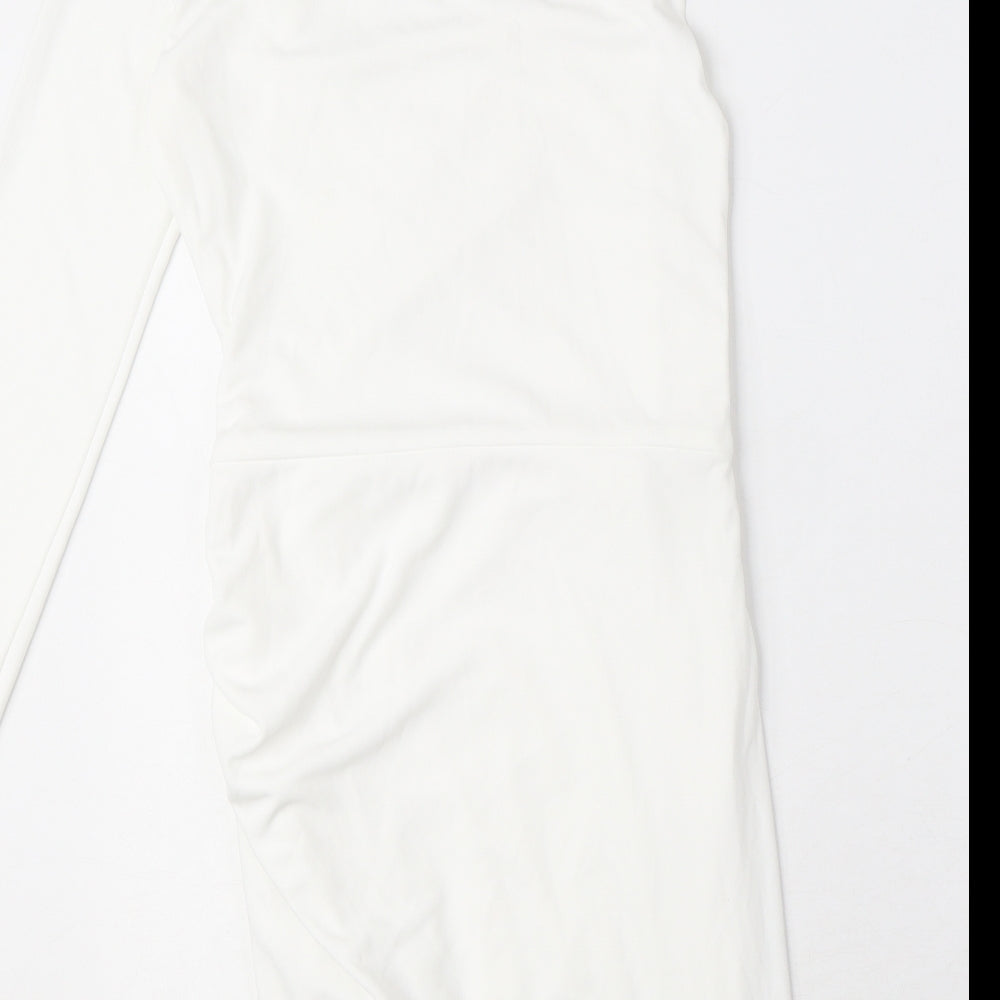 Zara Womens White Polyester Mini Size S One Shoulder Zip - Cut Out Detail