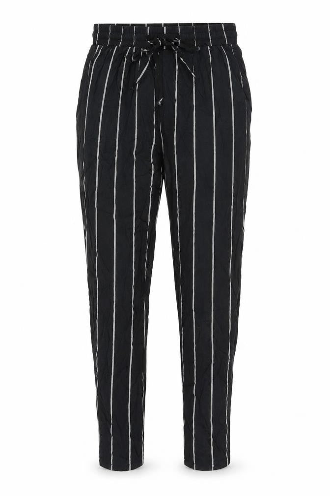 PRETTYLITTLETHING Womens Black Striped Viscose Trousers Size 6 L23 in Regular Drawstring
