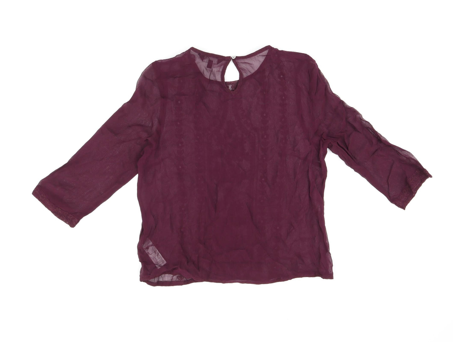 New Look Womens Red Floral Viscose Basic Blouse Size 10 Round Neck - Embroidered flowers