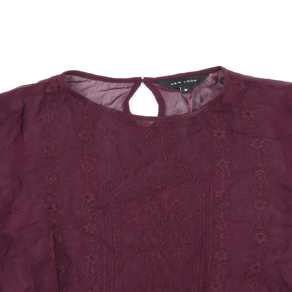 New Look Womens Red Floral Viscose Basic Blouse Size 10 Round Neck - Embroidered flowers