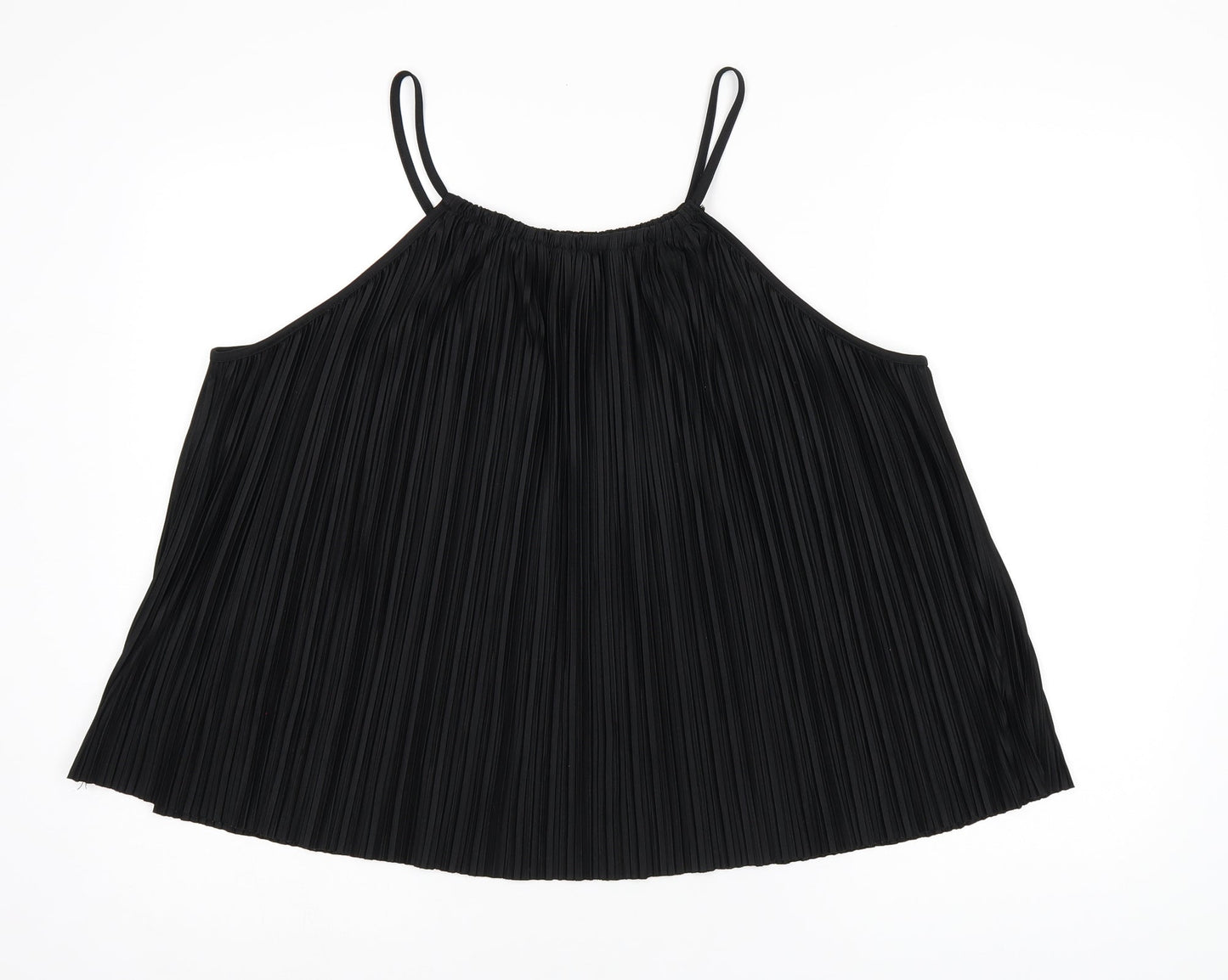 NEXT Womens Black Polyester Basic Tank Size 14 Square Neck - Pleated Detail