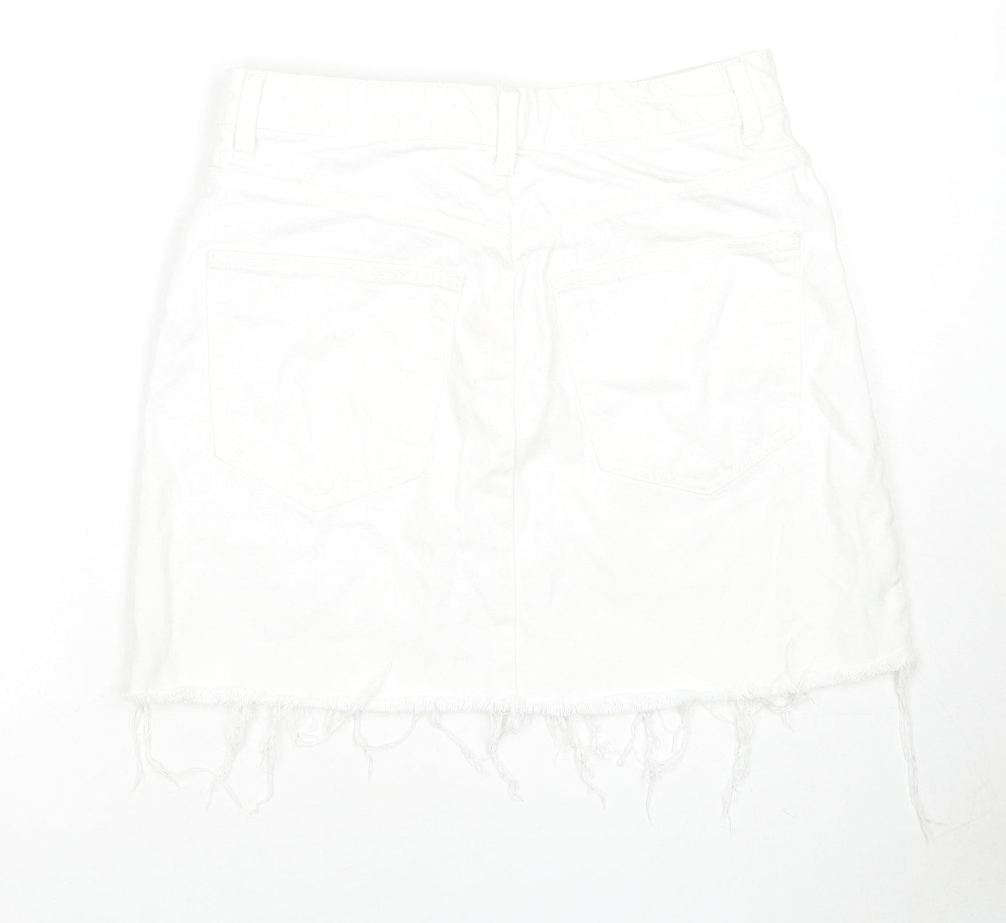 Zara Womens White Cotton A-Line Skirt Size L Zip