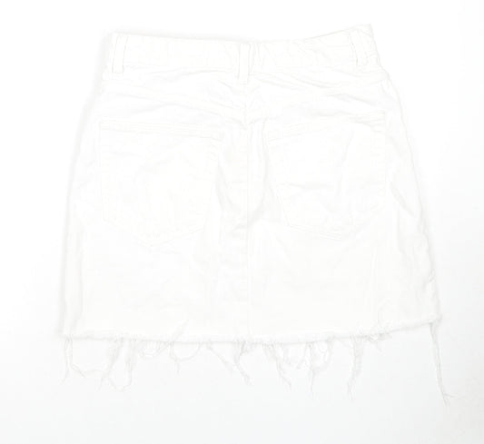 Zara Womens White Cotton A-Line Skirt Size L Zip