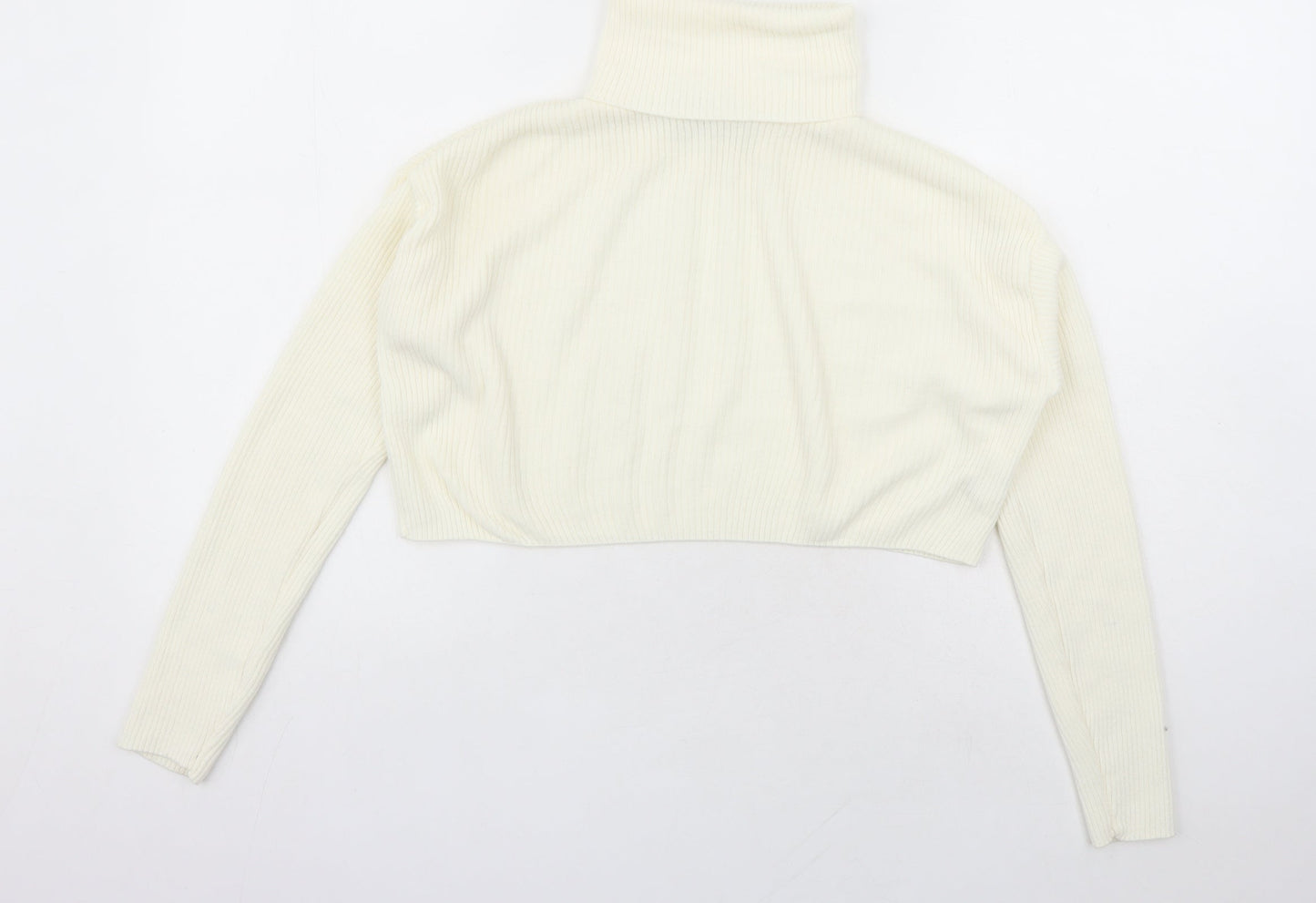PRETTYLITTLETHING Womens Ivory Roll Neck Acrylic Pullover Jumper Size S