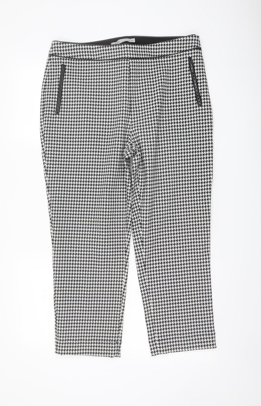 Oasis Womens Black Geometric Polyester Chino Trousers Size 16 L24 in Regular Zip