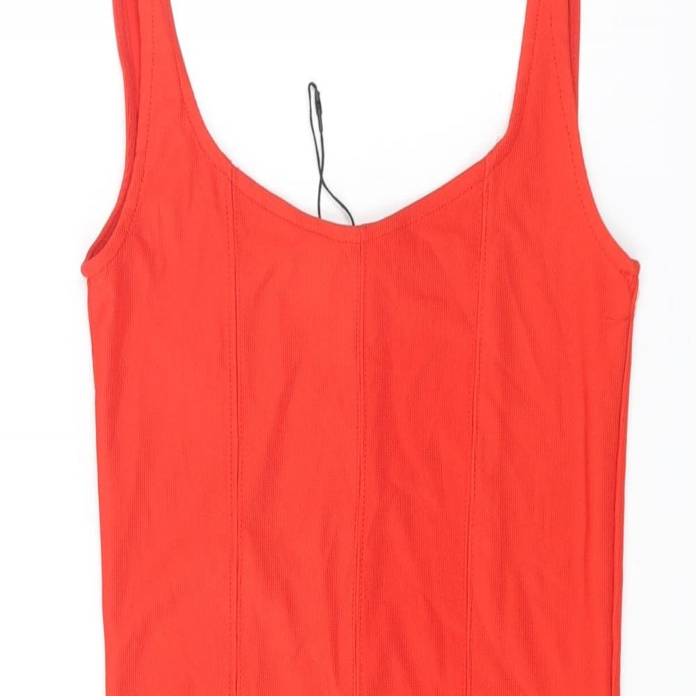 Stradivarius Womens Red Polyester Tank Dress Size S Scoop Neck Pullover