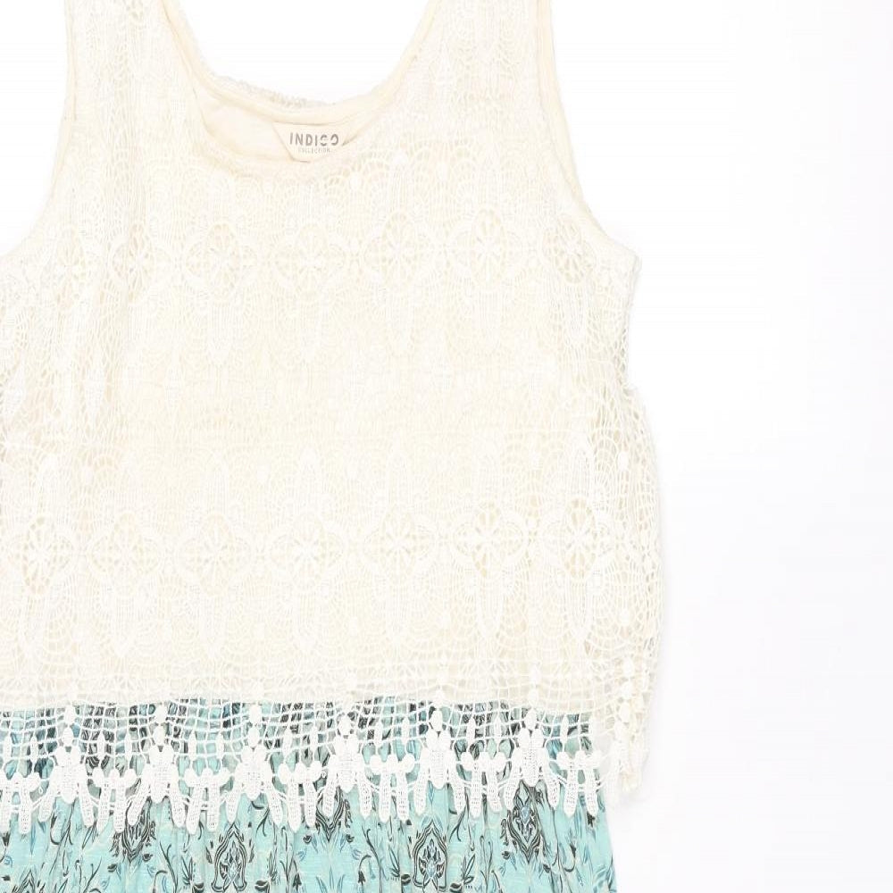Indigo Womens Multicoloured Polyester Tank Dress Size 12 Scoop Neck Pullover - Lace Bodice