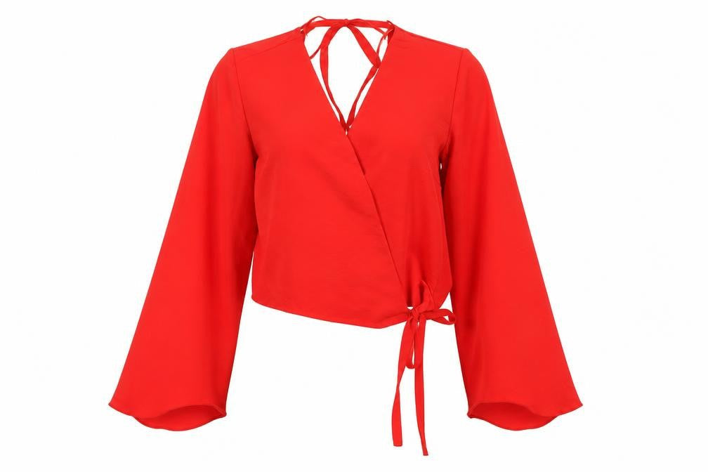 River Island Womens Red Polyester Basic Blouse Size 8 V-Neck - Bow