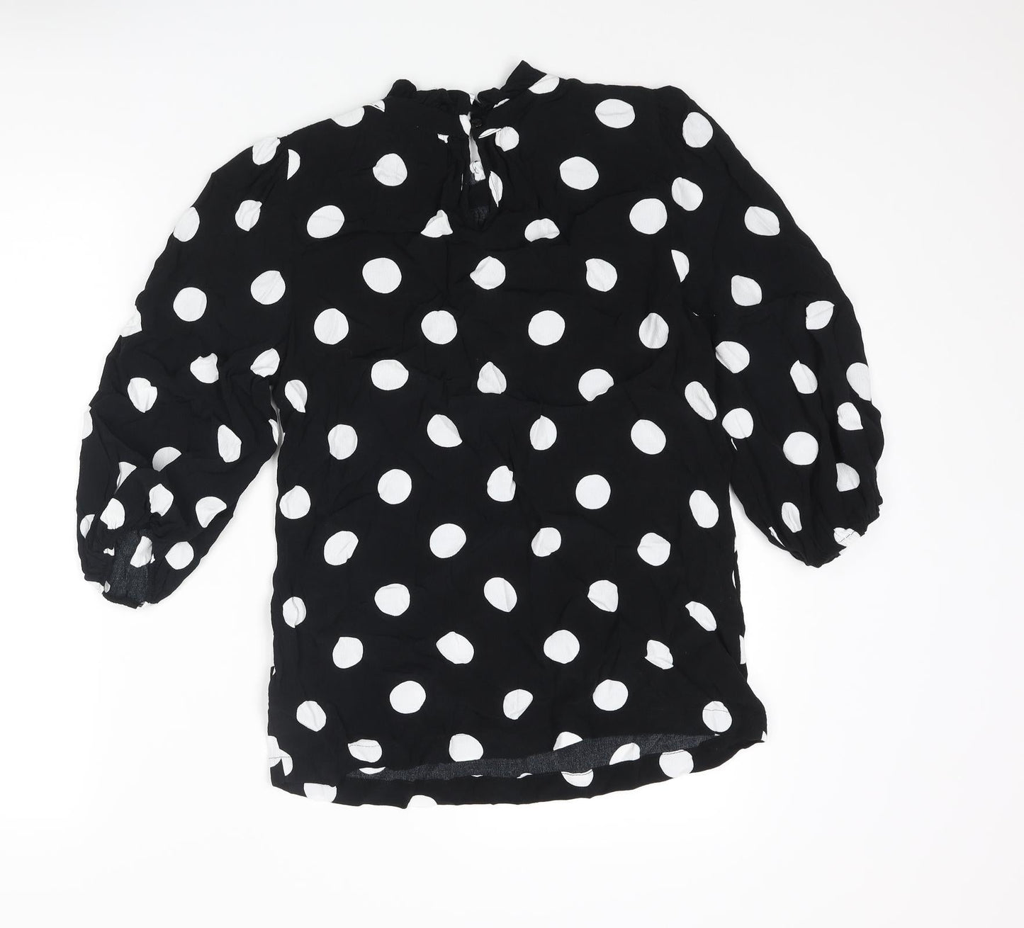 Marks and Spencer Womens Black Polka Dot Viscose Basic Blouse Size 8 Mock Neck