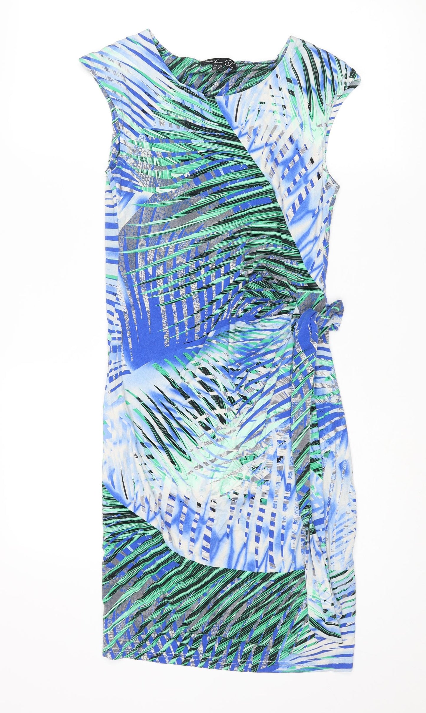 Smashed Lemon Womens Multicoloured Geometric Viscose Shift Size 10 Round Neck Pullover - Tie